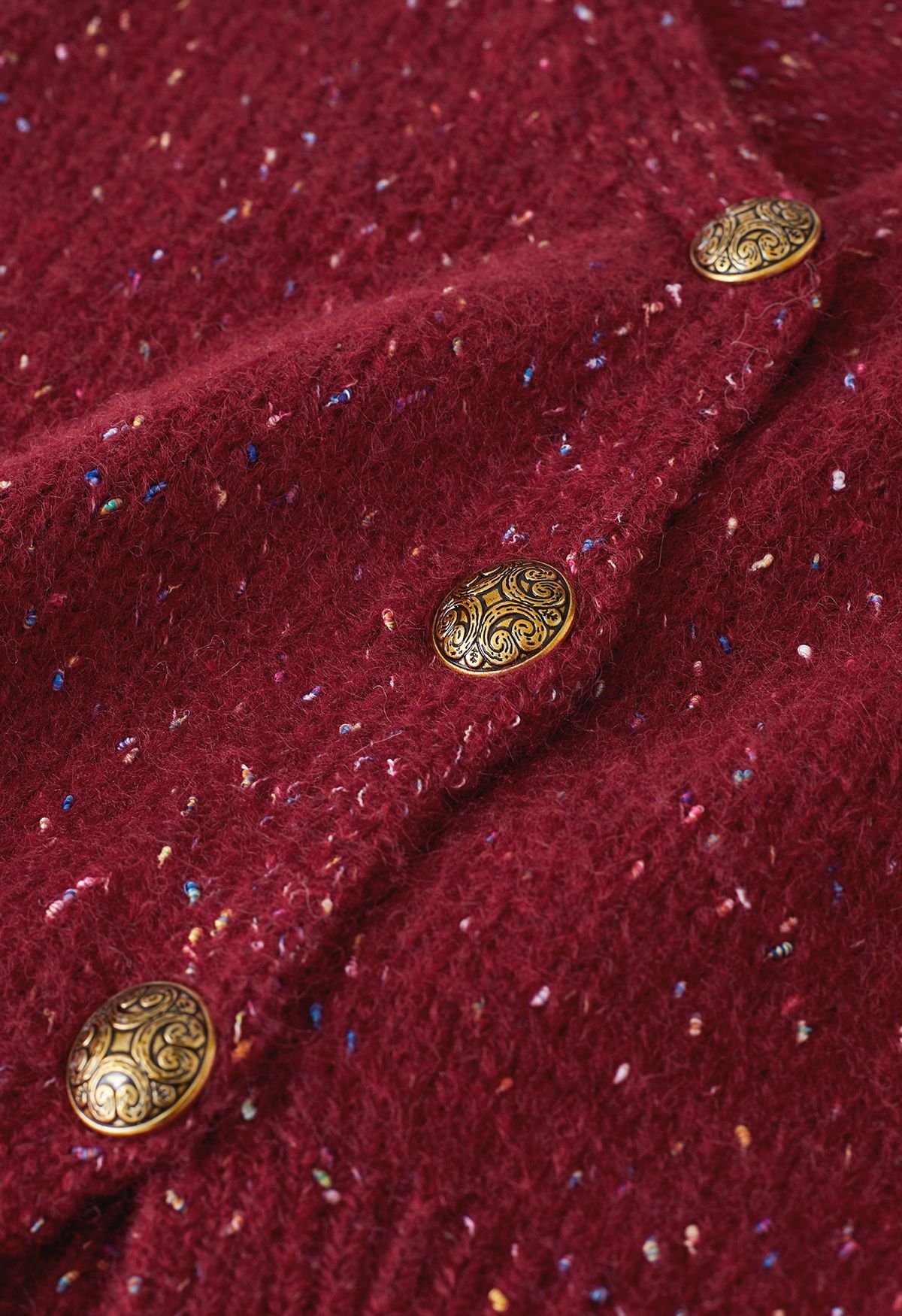 Cardigan en tricot de confettis boutonné doré en rouge