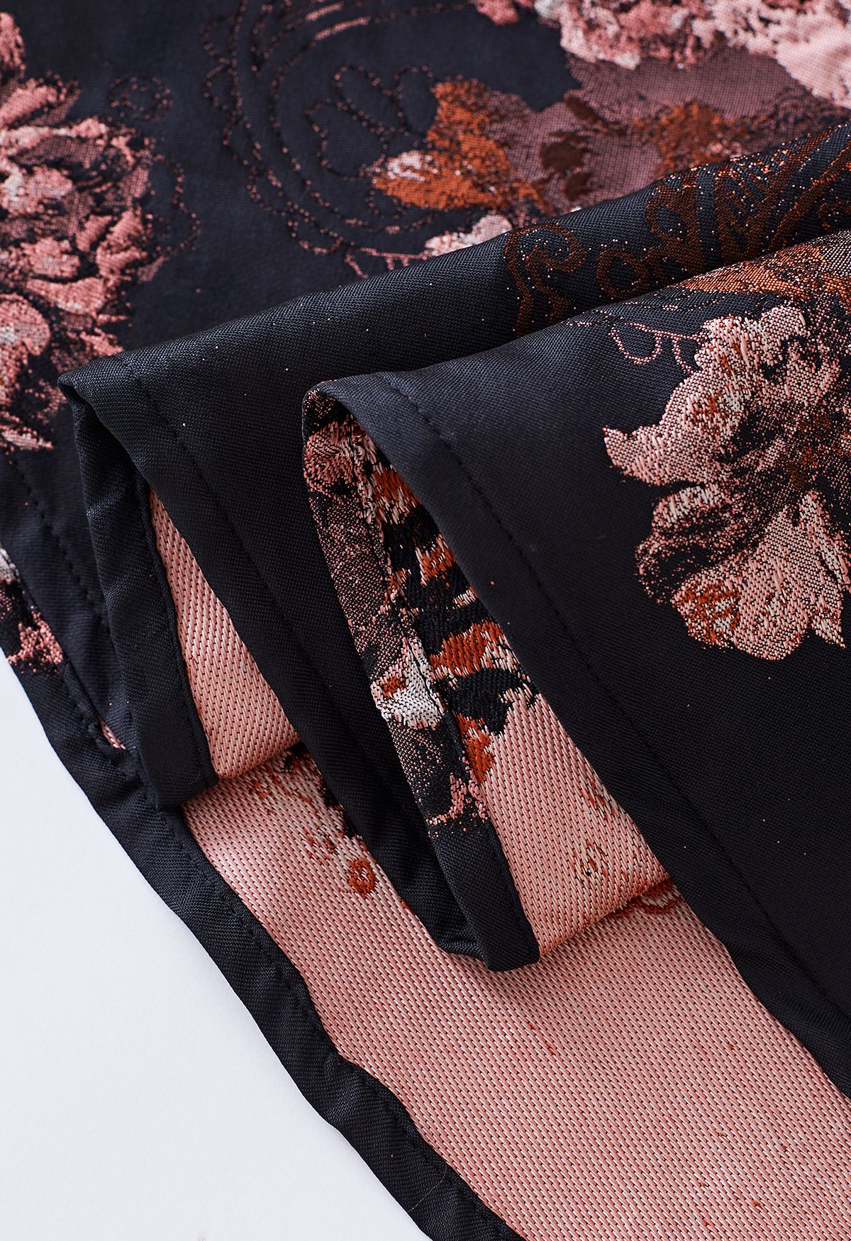Bewitching Peony Jacquard Flare Skirt in Black