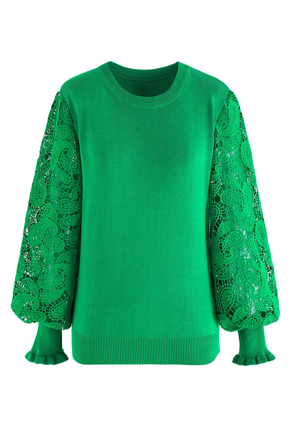Paisley Crochet Sleeve Knit Top in Green