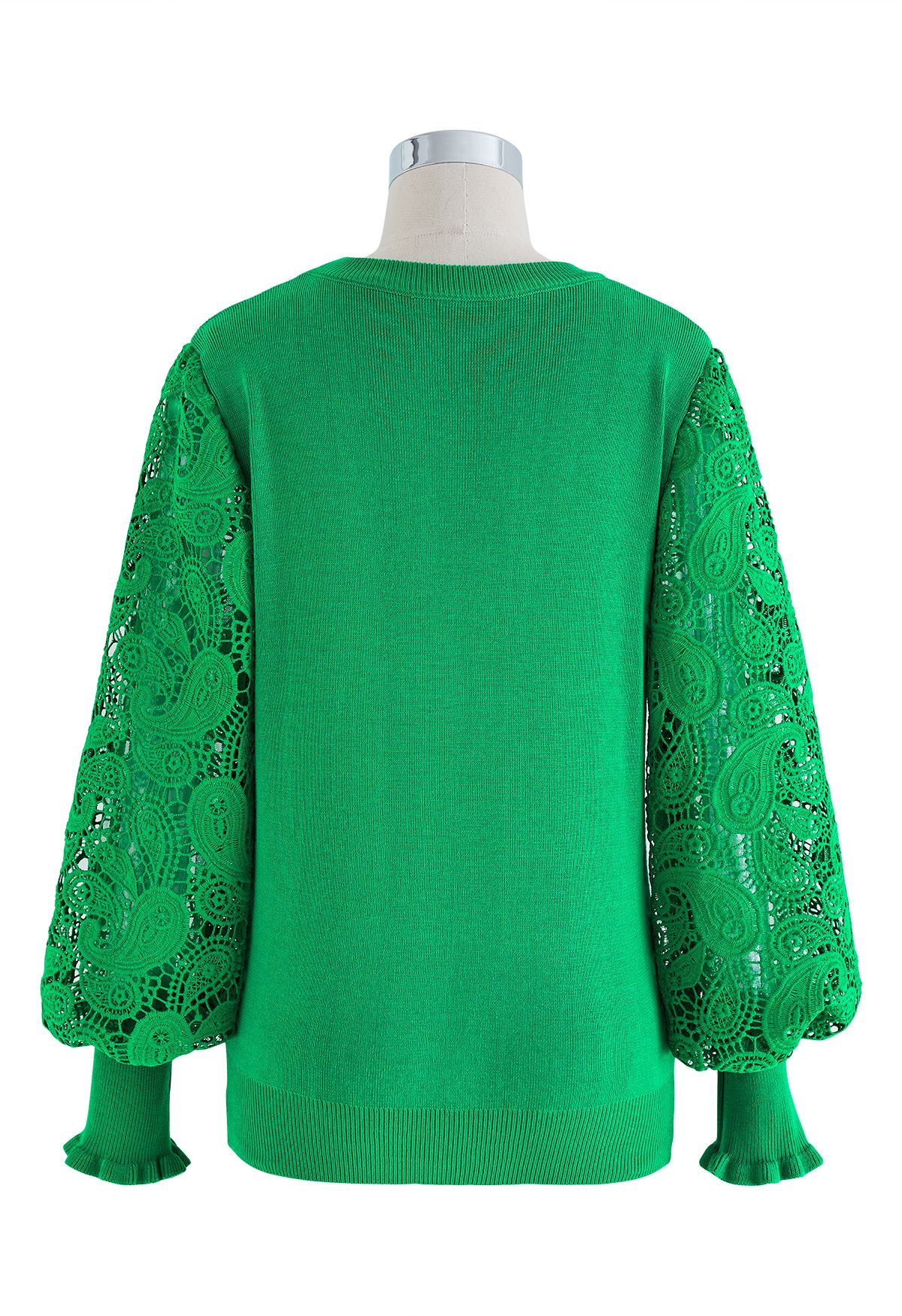 Paisley Crochet Sleeve Knit Top in Green