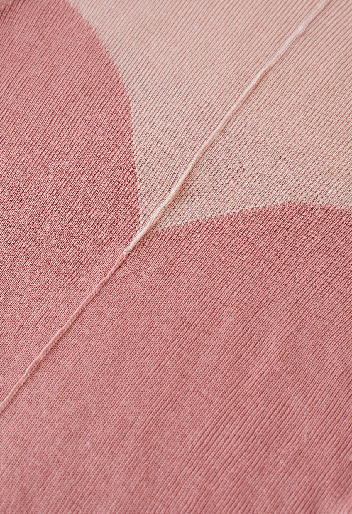 Haut en tricot ajusté bicolore à col roulé en rose