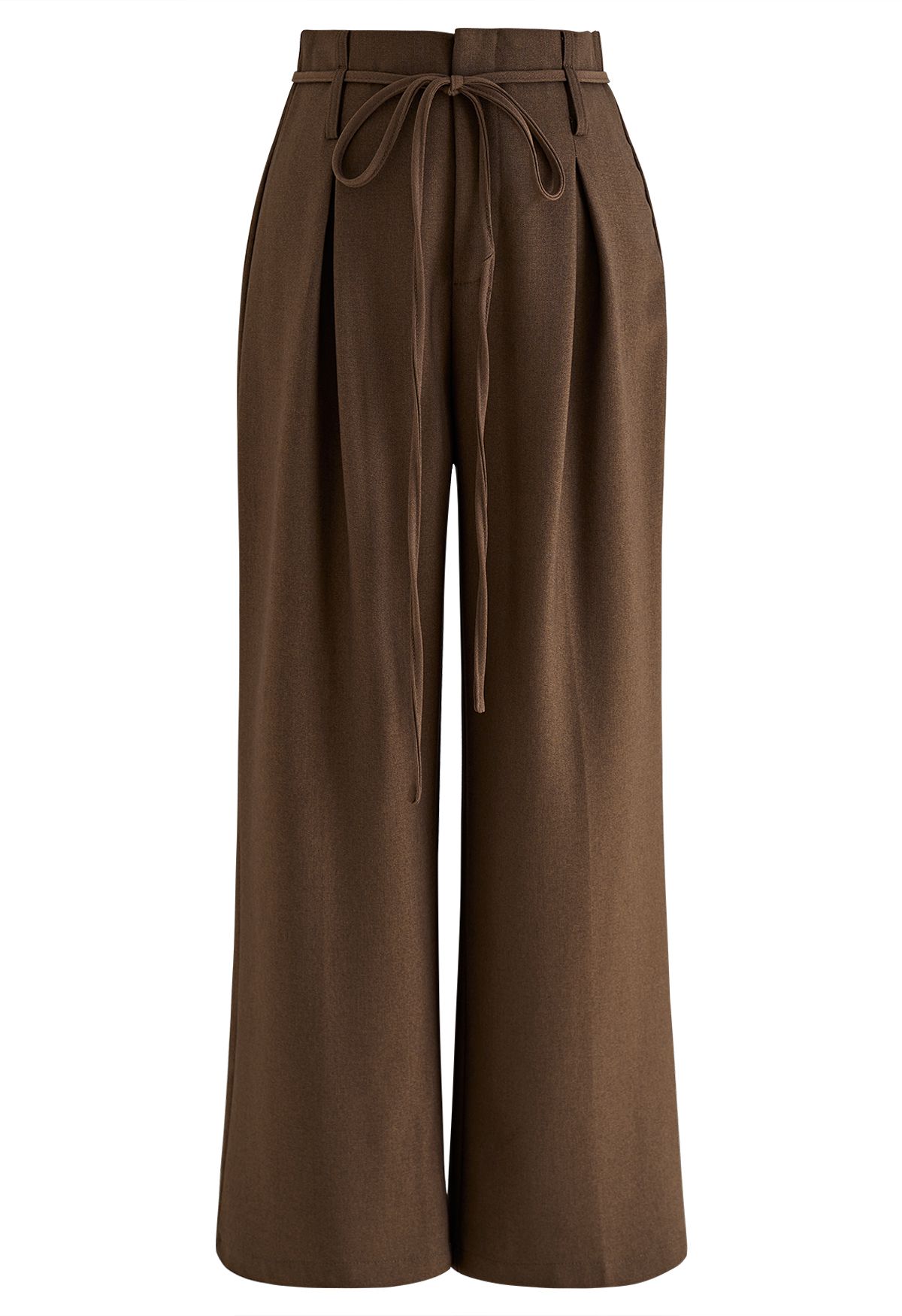 Pantalon large à taille nouée en marron