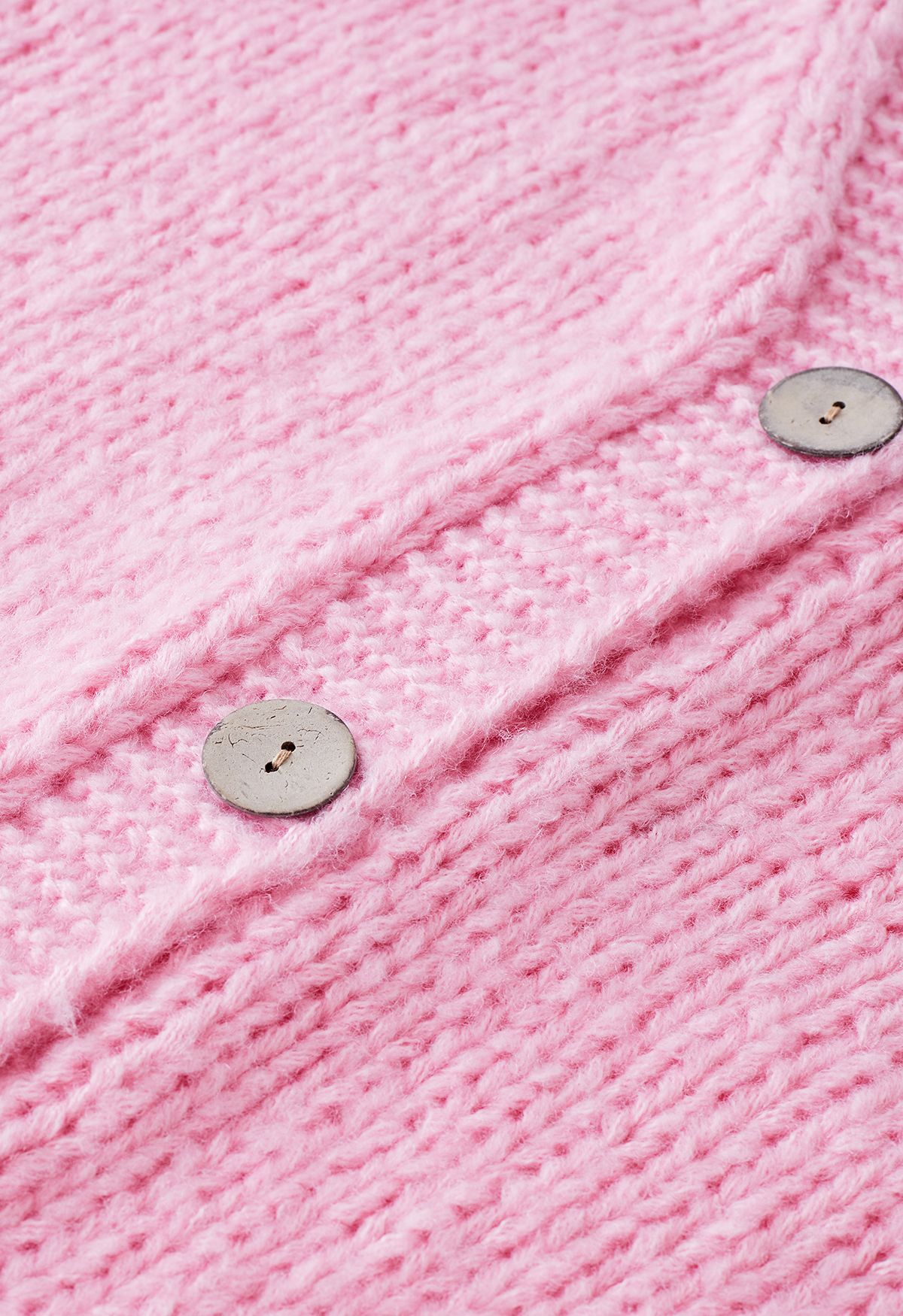 Cardigan boutonné en tricot à la main Stitch Strawberry en rose bonbon