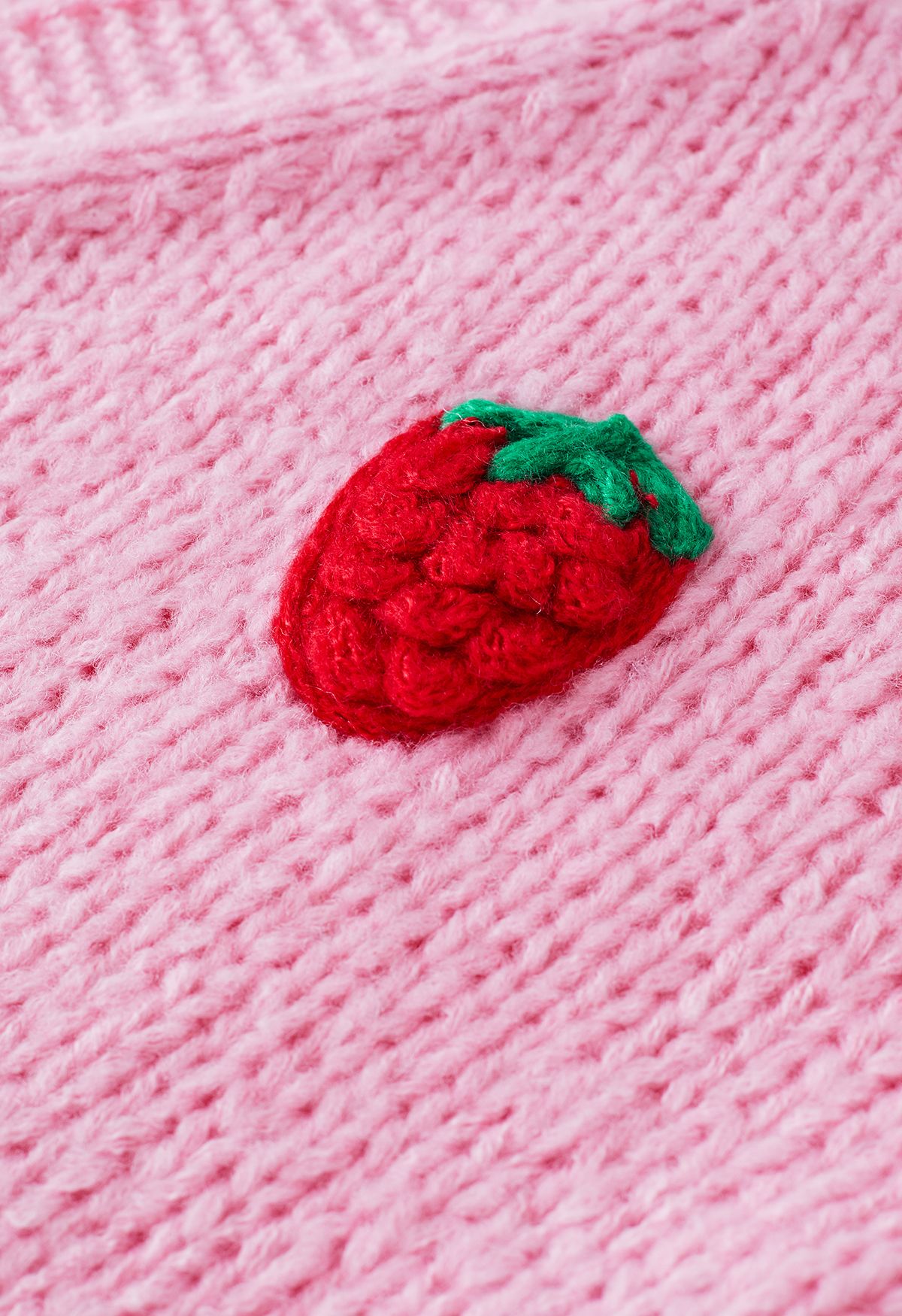 Cardigan boutonné en tricot à la main Stitch Strawberry en rose bonbon