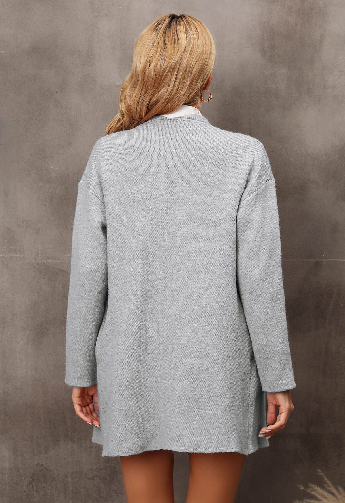 Cardigan ample en tricot à revers larges en gris