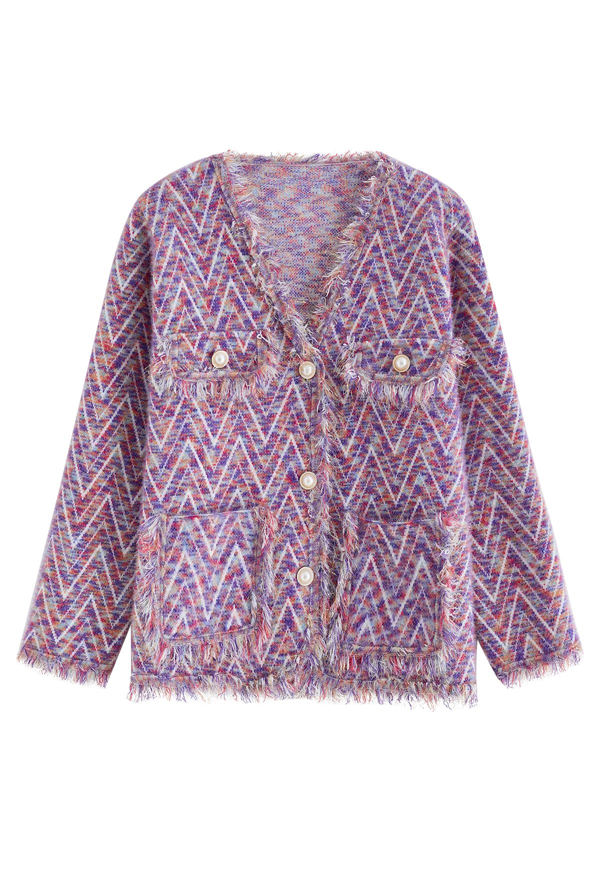 Cardigan en tricot mélangé à pampilles métalliques en violet