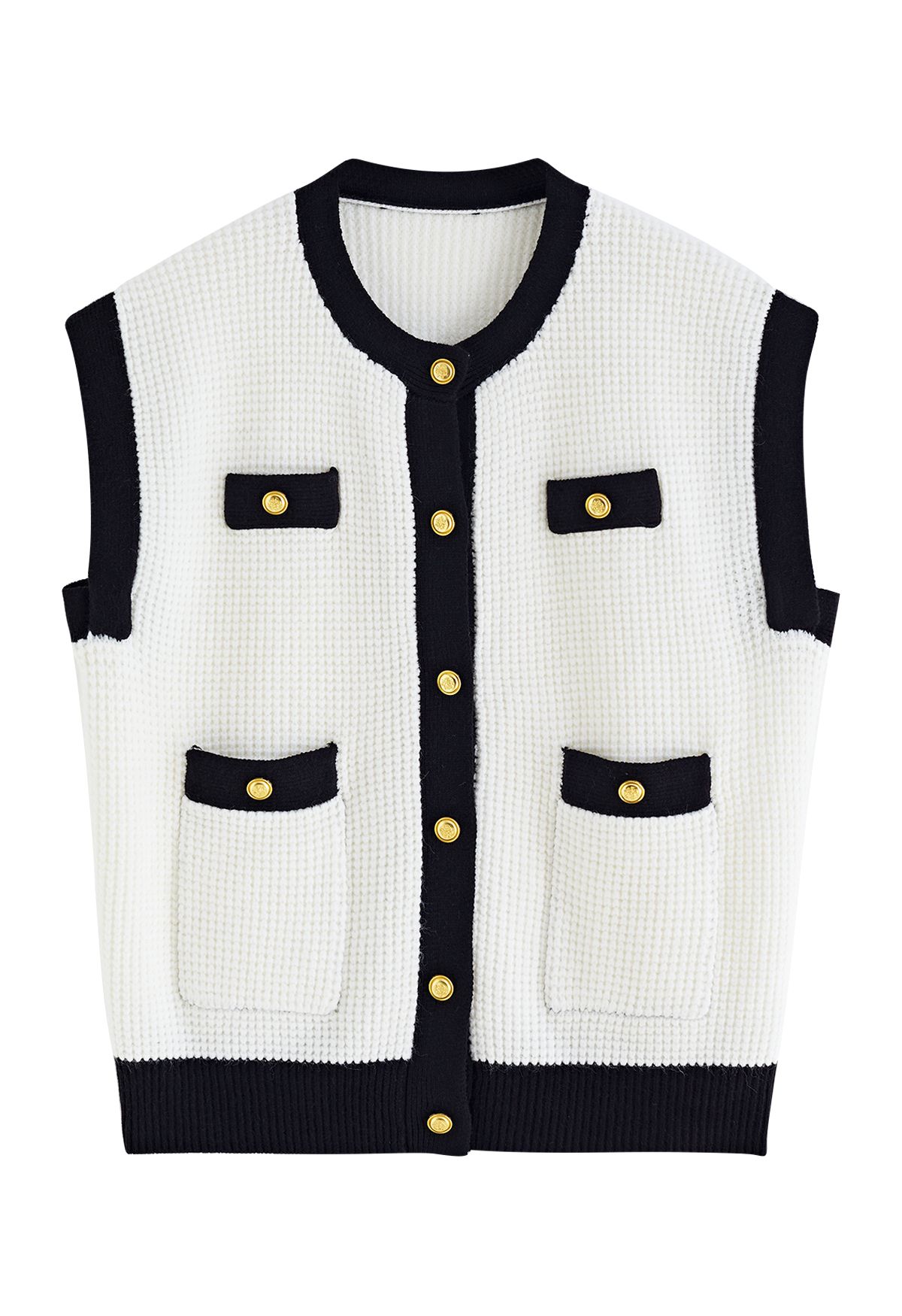 Gilet en tricot orné de boutons à bord contrasté en blanc