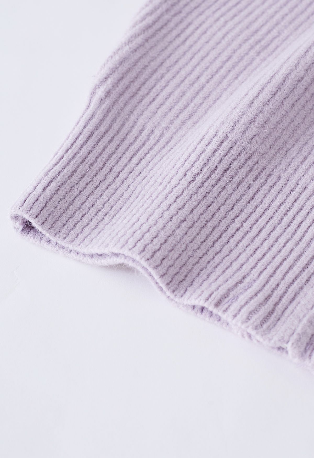 Cardigan en tricot côtelé à fermeture éclair et col à rabat en lilas
