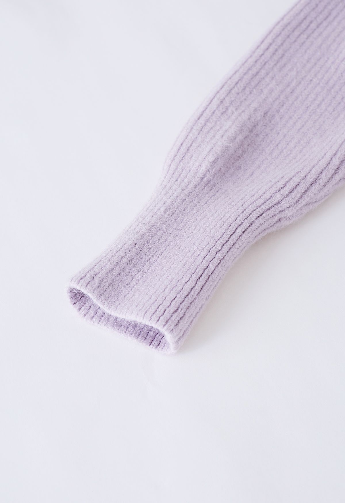 Cardigan en tricot côtelé à fermeture éclair et col à rabat en lilas
