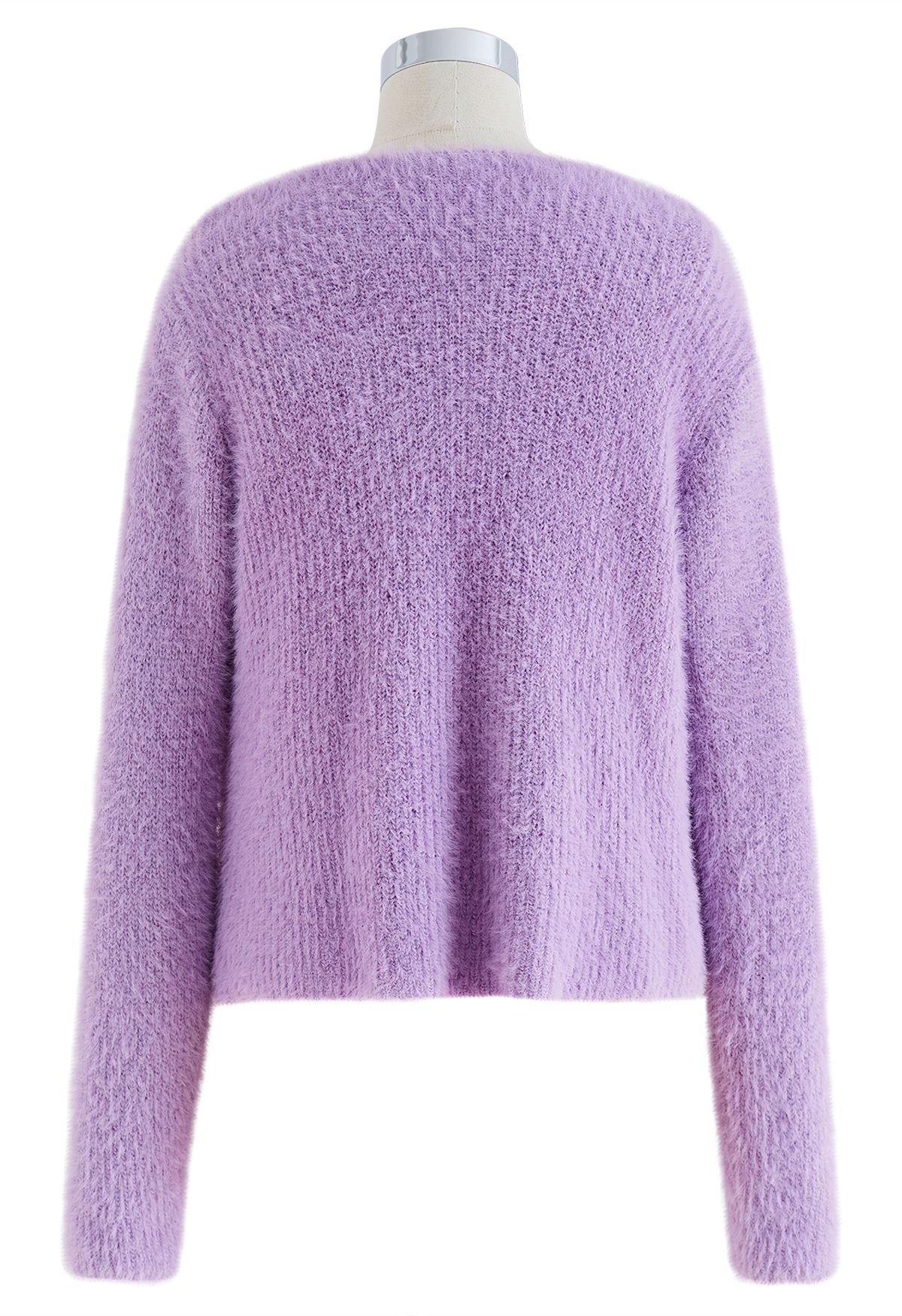 One-Shoulder Fuzzy Knit Top and Cardigan Set in Lilac