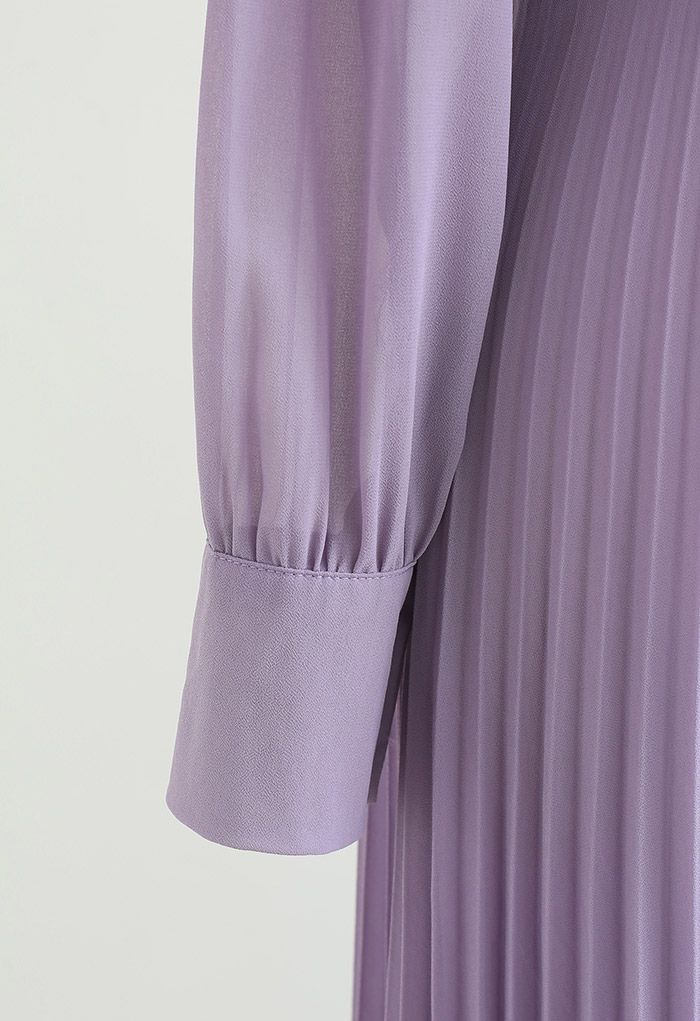 Robe longue plissée portefeuille en mousseline fluide en lilas