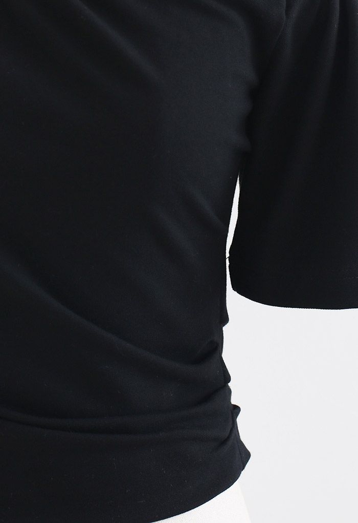 Crop top en coton à manches courtes et épaules dénudées en noir