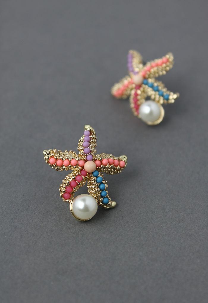 Boucles d'Oreilles Étoile de Mer Décor de Perles