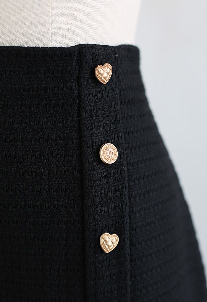Jupe crayon en tweed fendue à l'avant avec boutons distinctifs