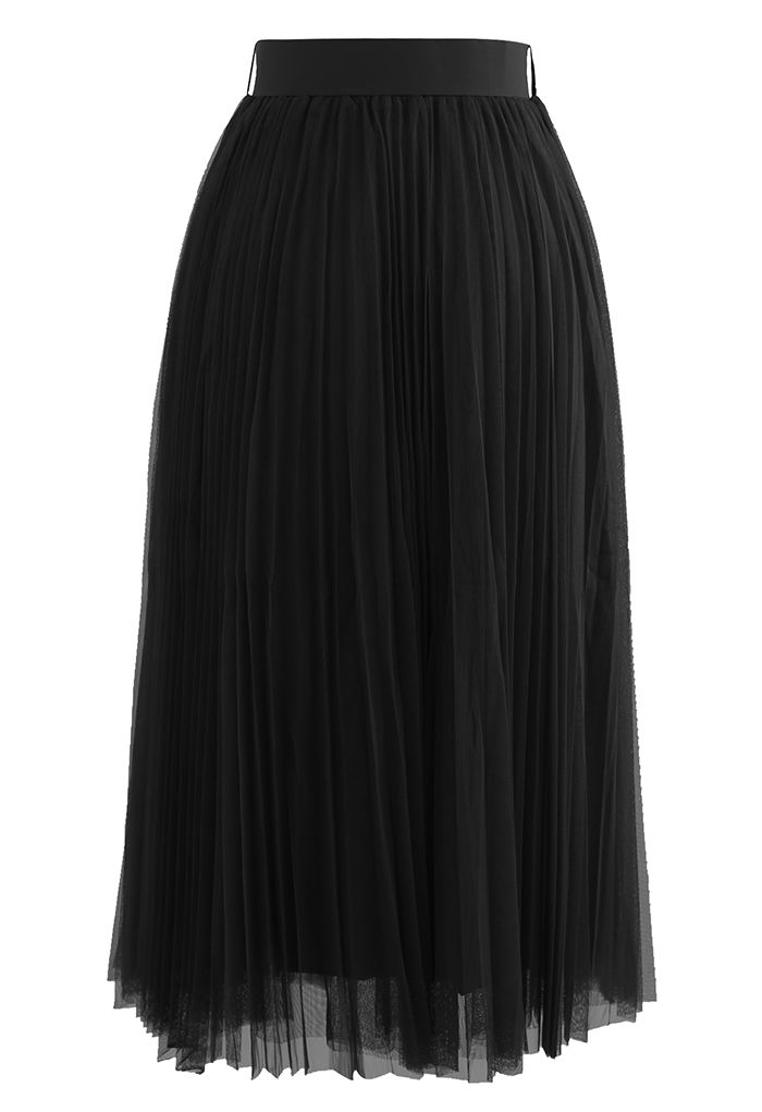 Jupe mi-longue en maille à double épaisseur plissée en noir