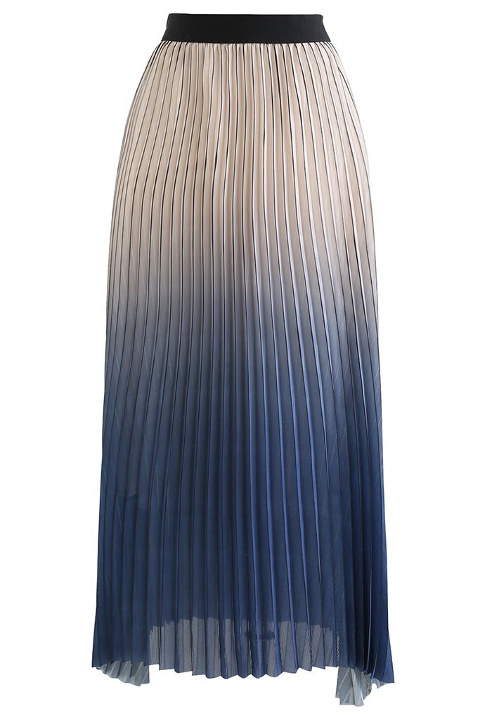 Jupe longue plissée Gradient Shimmer Line en bleu