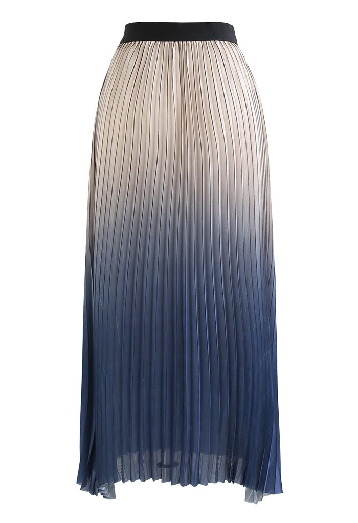 Jupe longue plissée Gradient Shimmer Line en bleu