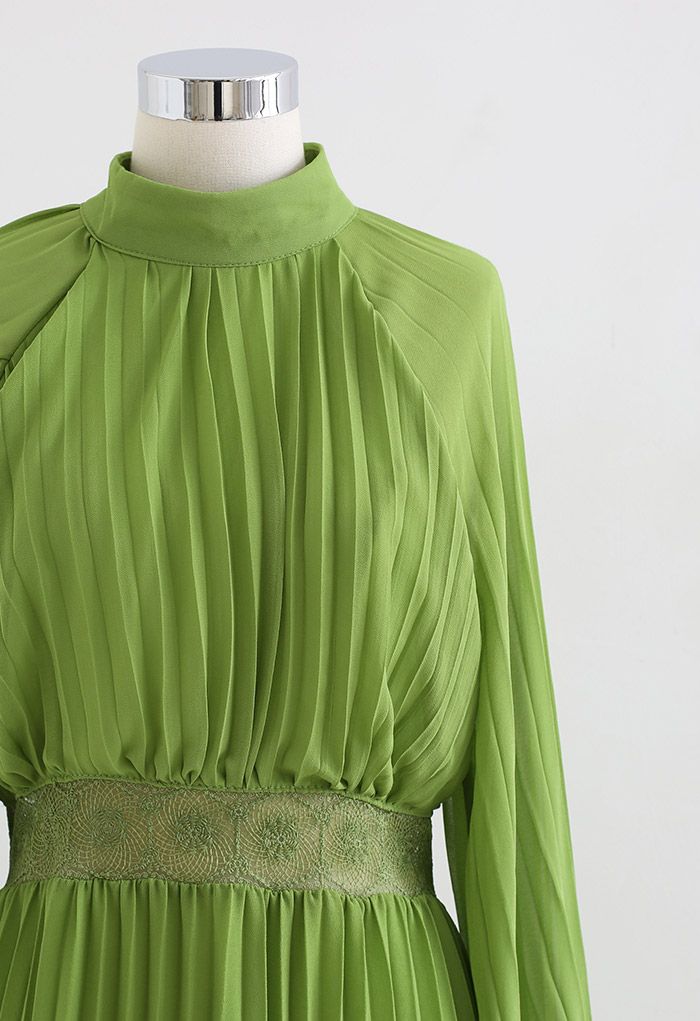 Robe maxi plissée à taille pleine dentelle en vert