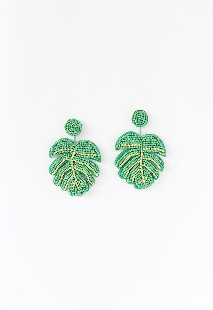 Boucles d'oreilles feuilles tropicales perlées