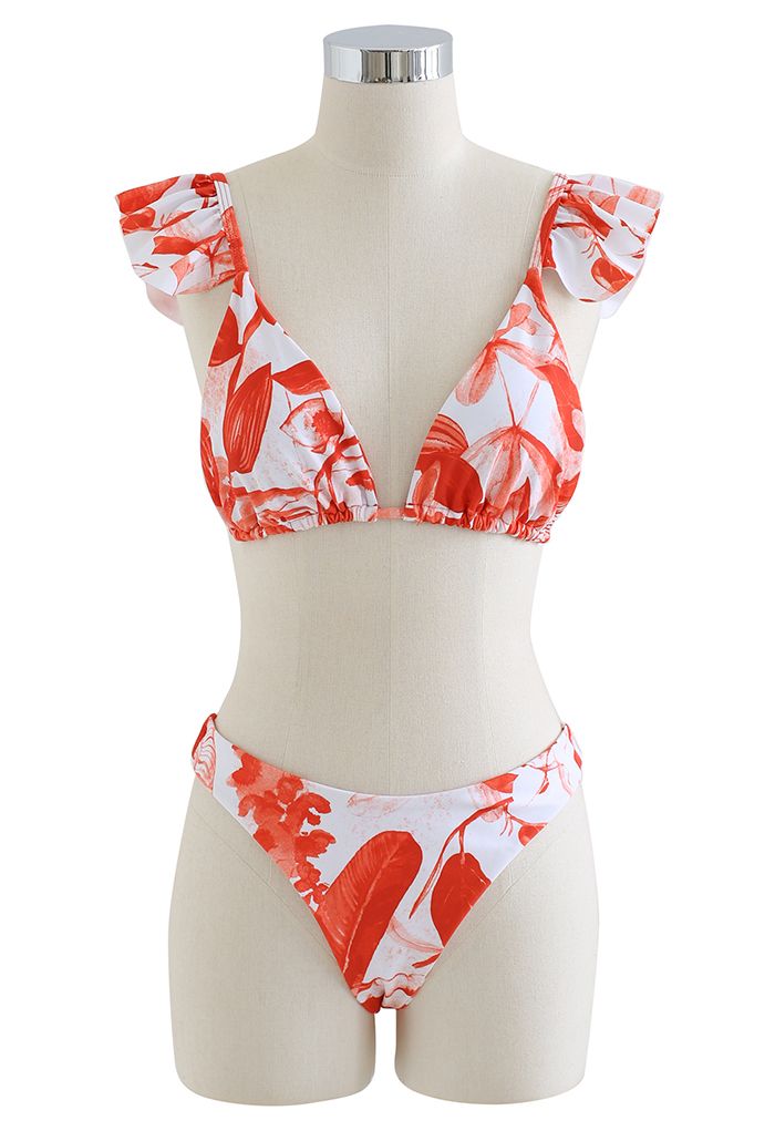 Ambiance forêt tropicale - Ensemble de couverture de bikini à bretelles flottantes en orange