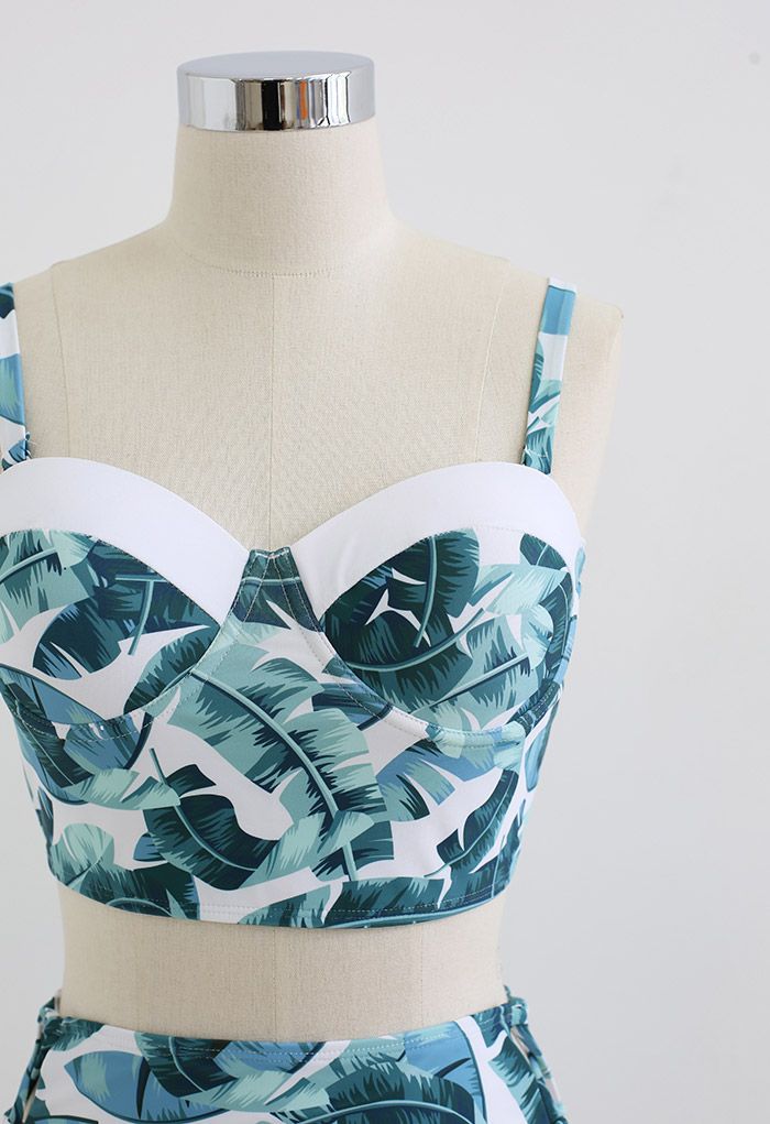 Ensemble de bikini à imprimé feuilles à lacets dans le dos