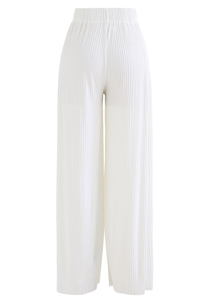 Pantalon côtelé à taille haute en crème