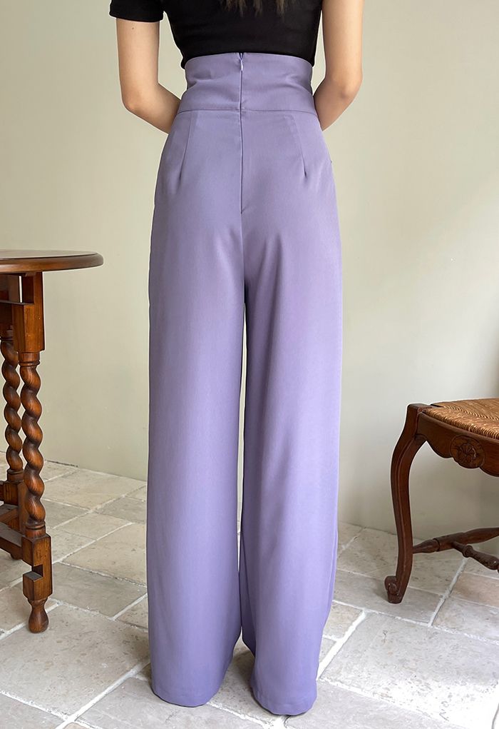 Pantalon Large Taille Haute Bowknot en Lilas