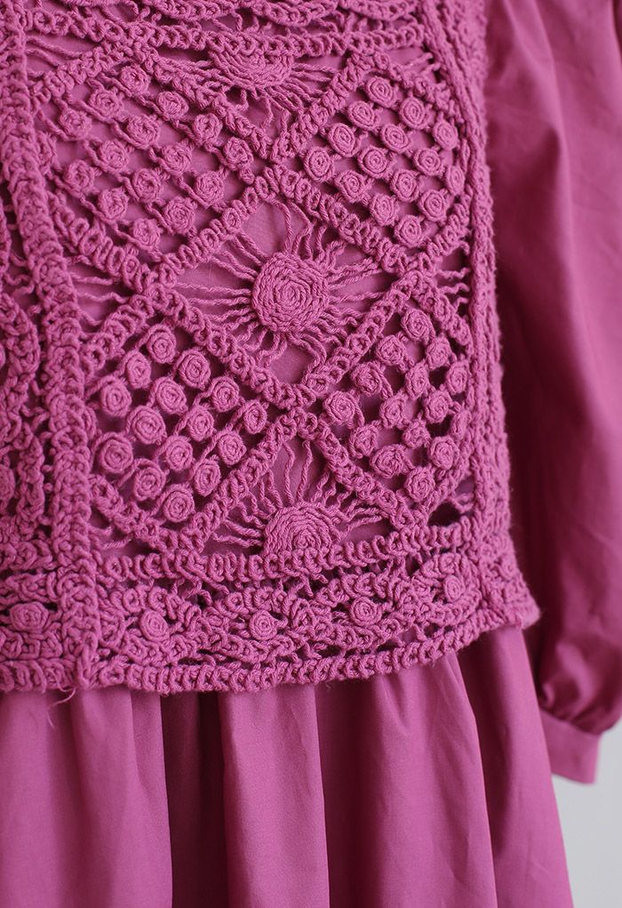 Haut Dolly Crochet Spliced Bubble Sleeve en Magenta
