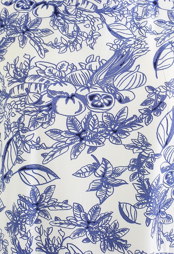 Jardin fruitier Robe mi-longue à manches fendues en bleu