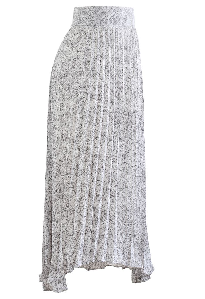 Jupe longue asymétrique plissée à ligne irrégulière en gris