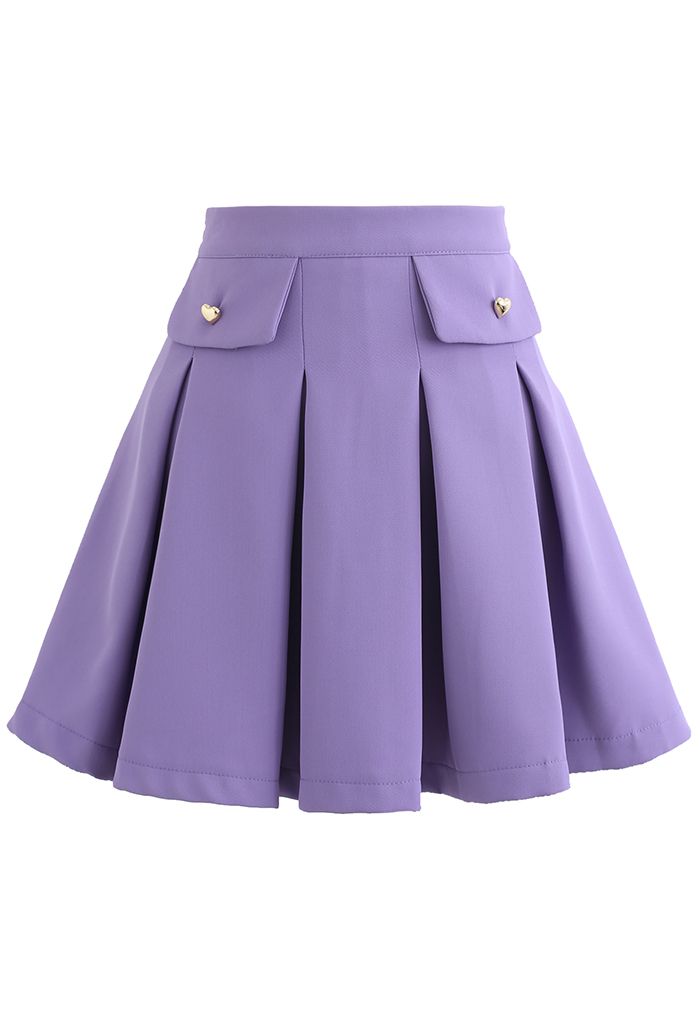 Mini-jupe plissée à boutons Tiny Heart en violet