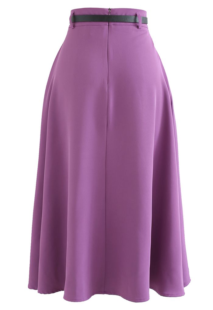 Jupe mi-longue évasée ceinturée plissée classique en violet