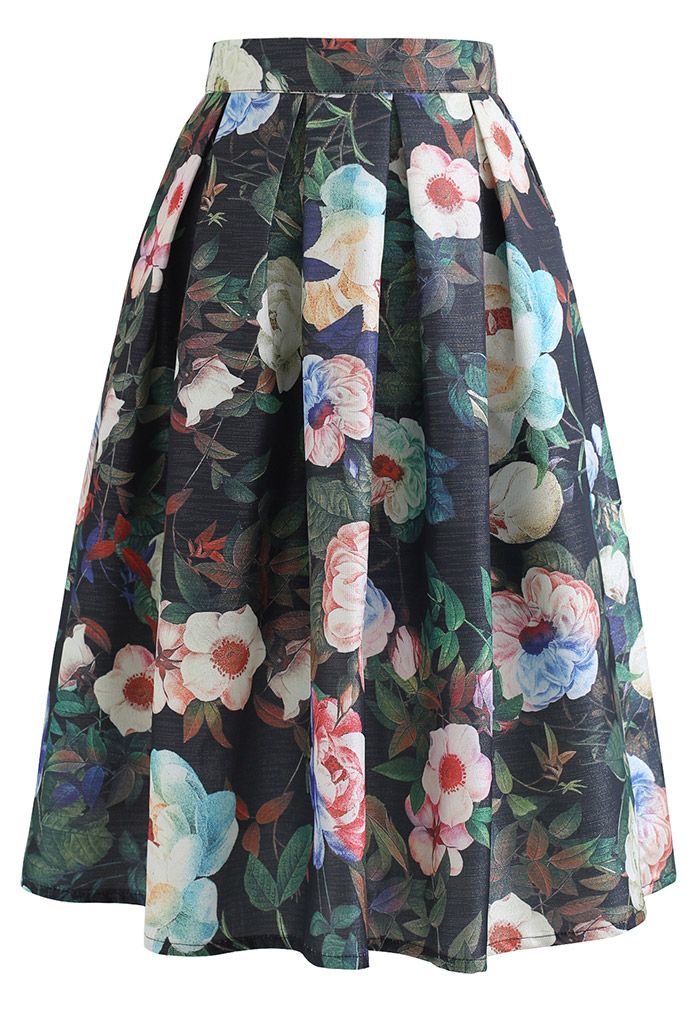 Superbe jupe mi-longue plissée chatoyante Garden