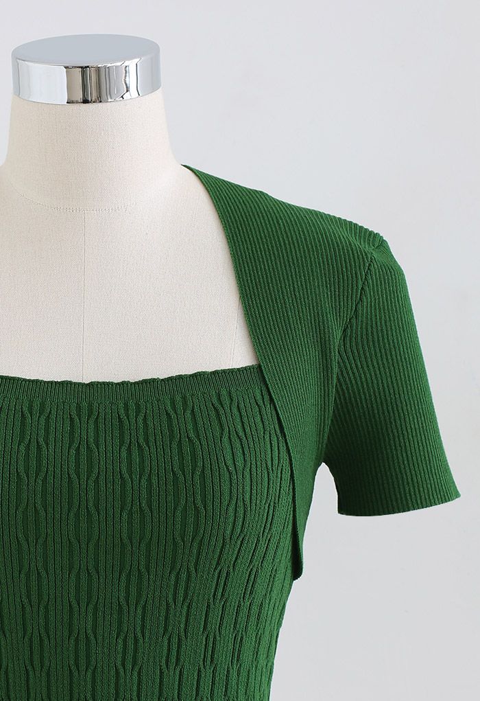 Haut en tricot côtelé contrasté à encolure carrée en vert
