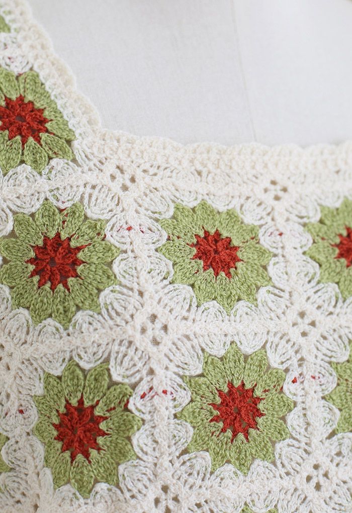 Haut épissé au crochet floral vert Boho