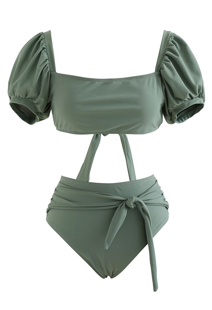 Ensemble de bikini noué à encolure carrée en vert armée