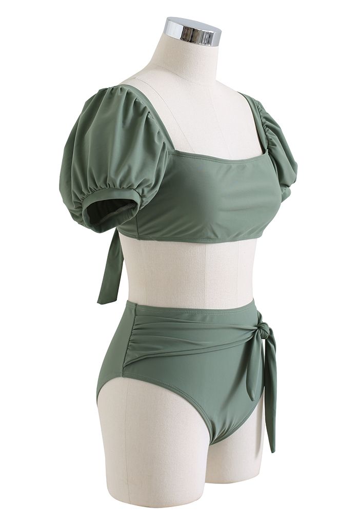 Ensemble de bikini noué à encolure carrée en vert armée