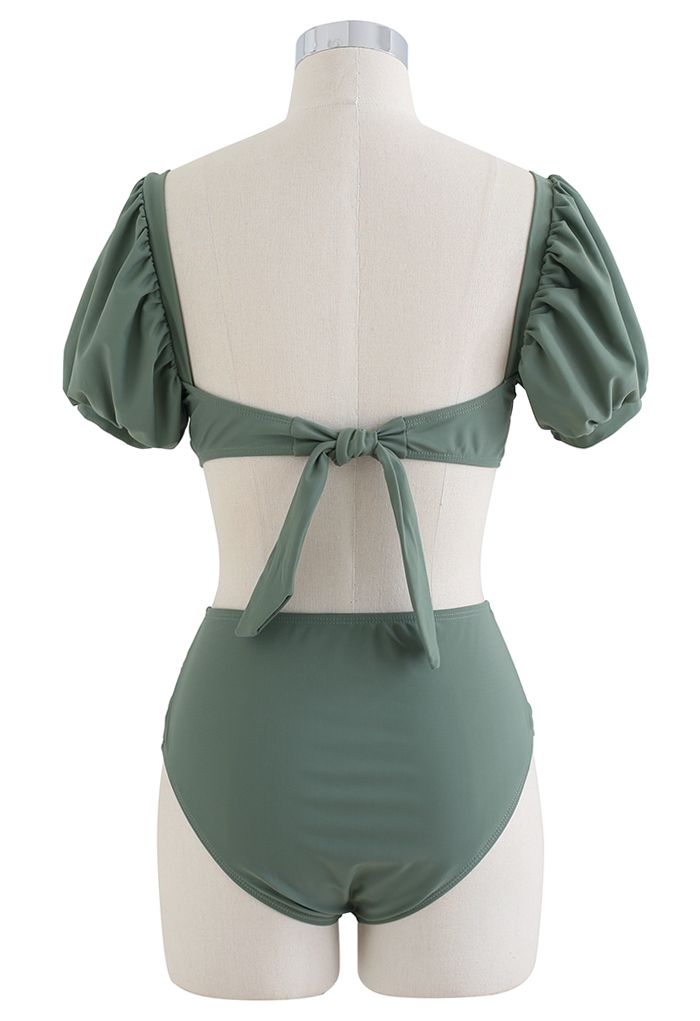 Ensemble de bikini noué à encolure carrée en vert armée