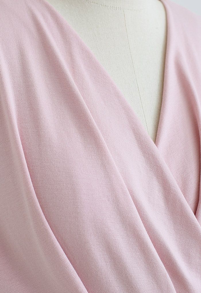 Top cache-cœur à manches courtes en coton ultra doux rose