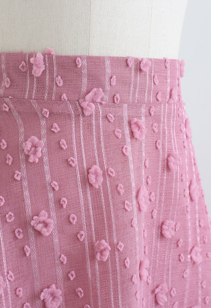 Jupe mi-longue évasée 3D Cotton Candy en rose