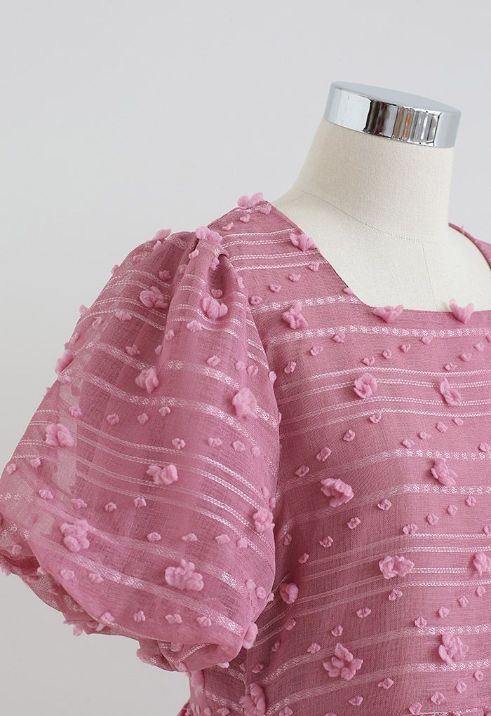 3D Cotton Candy Mesh Overlay Mini Dress en Rose