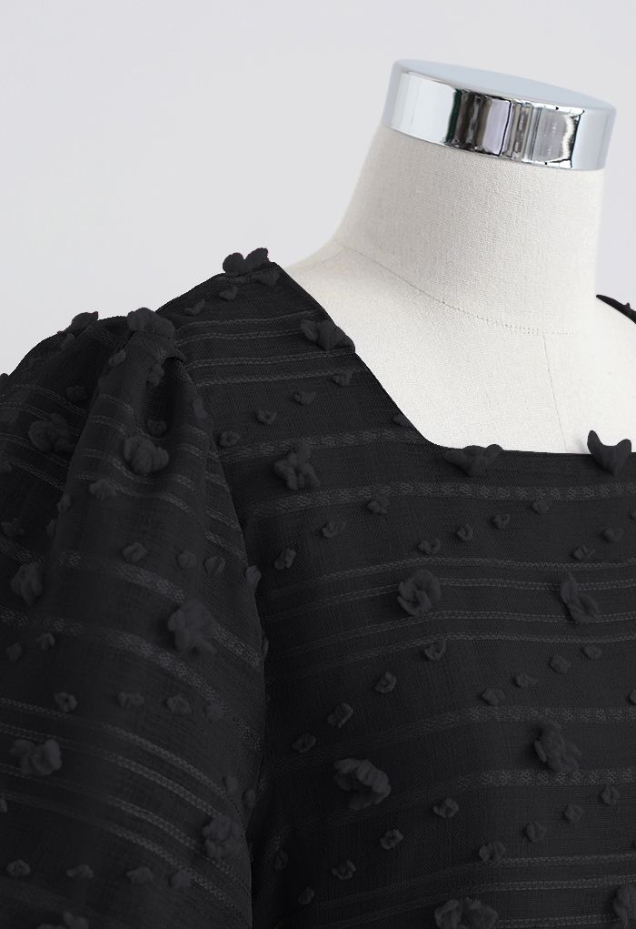 Mini-robe superposée en maille de barbe à papa 3D en noir