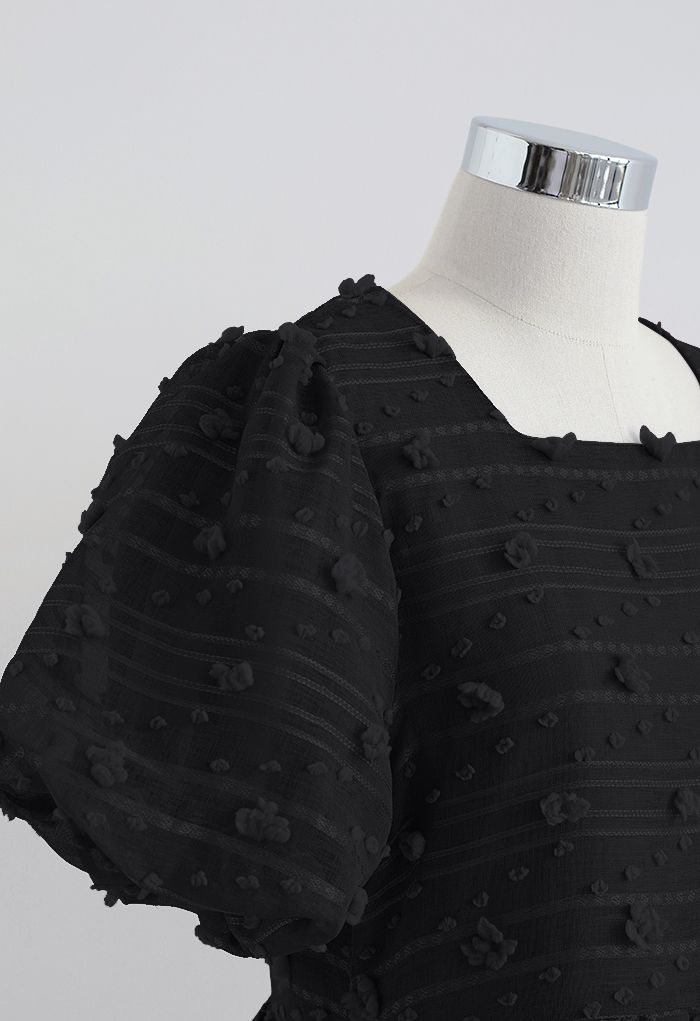 Mini-robe superposée en maille de barbe à papa 3D en noir