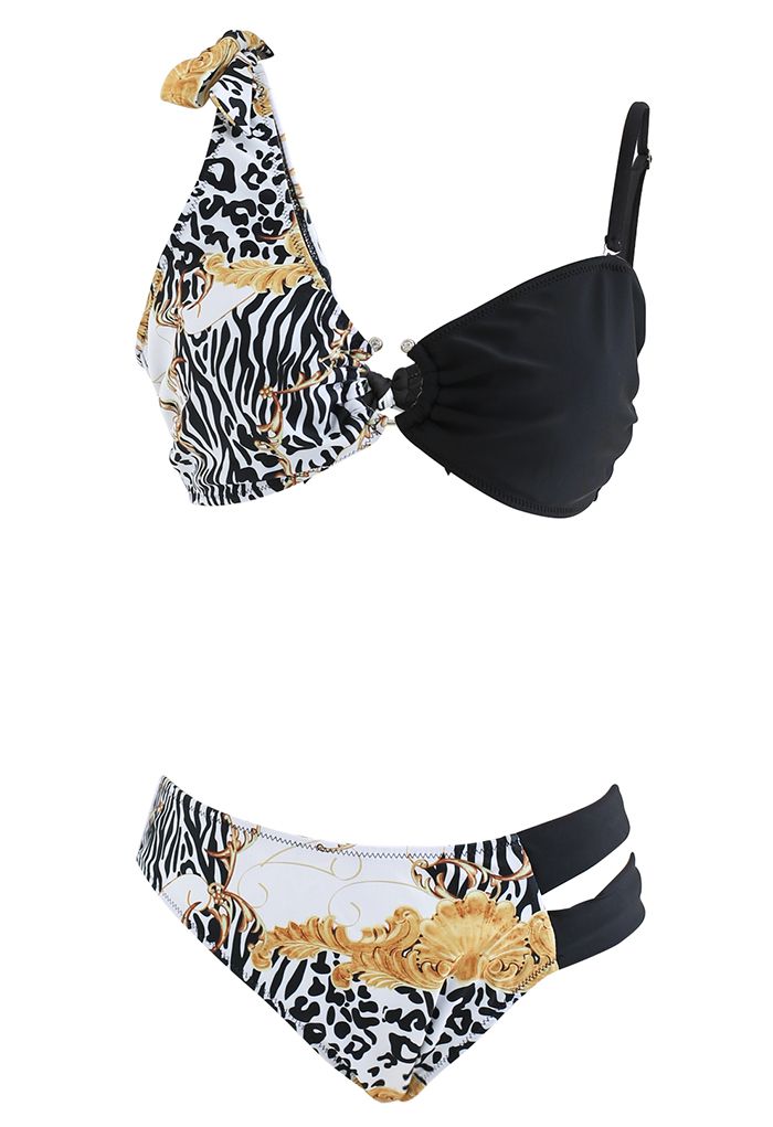 Ensemble de bikini épissé à imprimé léopard et nœud noué