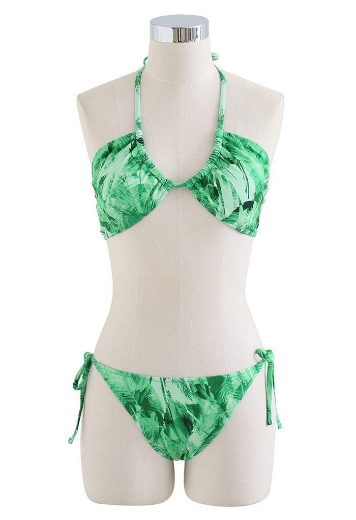Ensemble de bikini noué Greenery Leaf avec paréo