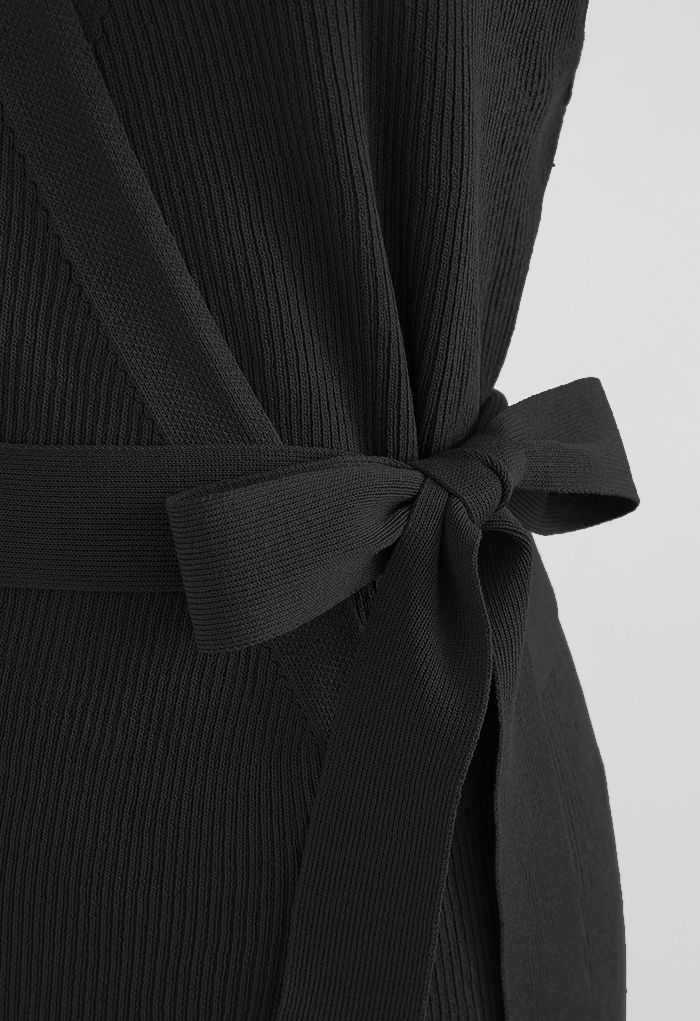 Robe cache-cœur moulante en tricot avec nœud papillon à nouer en noir