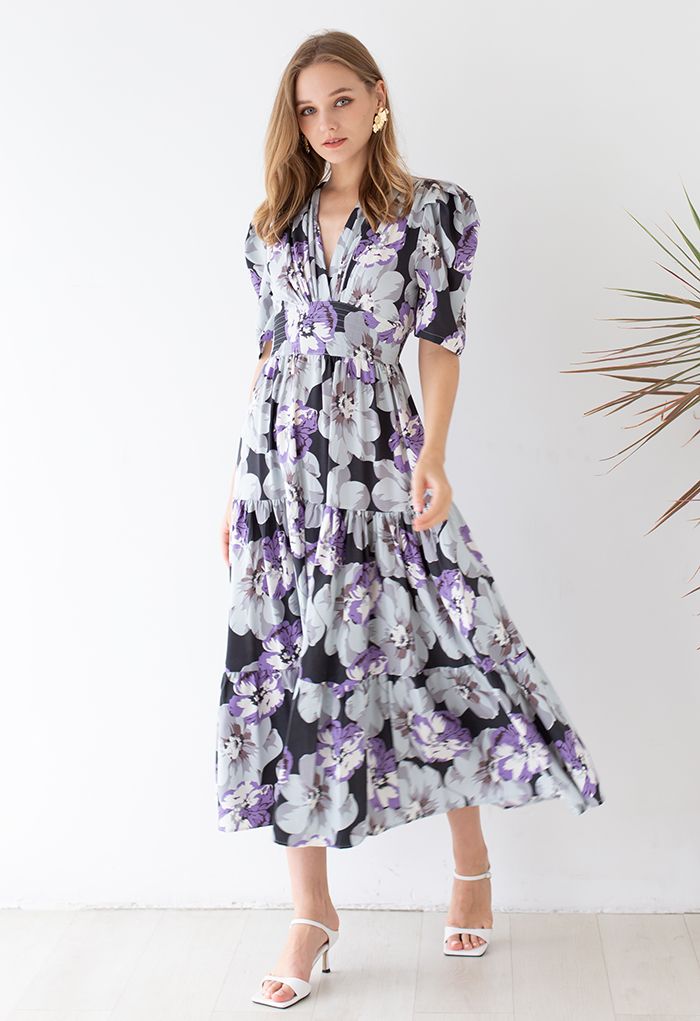 Robe volantée à manches bouffantes Blooming Pansy