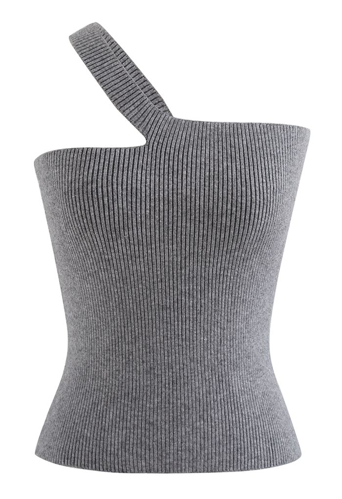Débardeur court en tricot à épaules obliques en gris