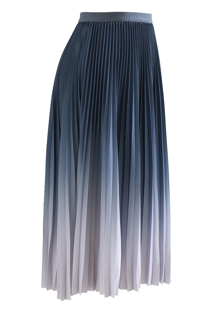 Jupe mi-longue plissée bleue dégradée