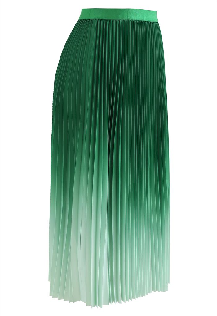 Jupe mi-longue plissée verte dégradée